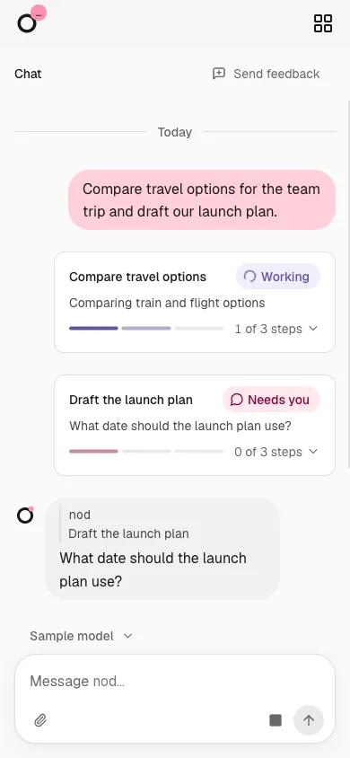Compact task previews in mobile web chat.
